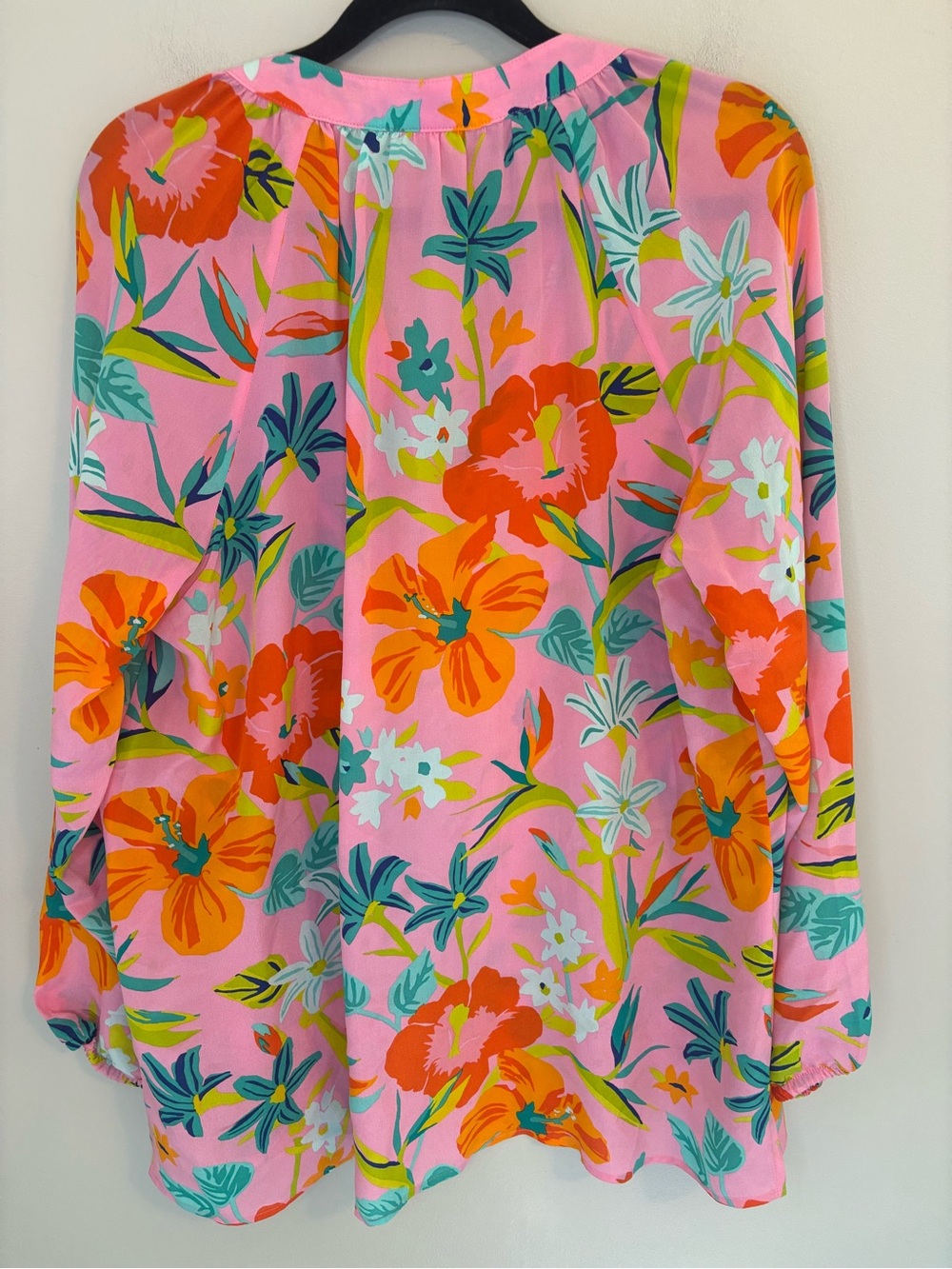 Spartina 449 Pink Tropical Floral Silk Blouse Tunic Top Size Large - Picture 2 of 9